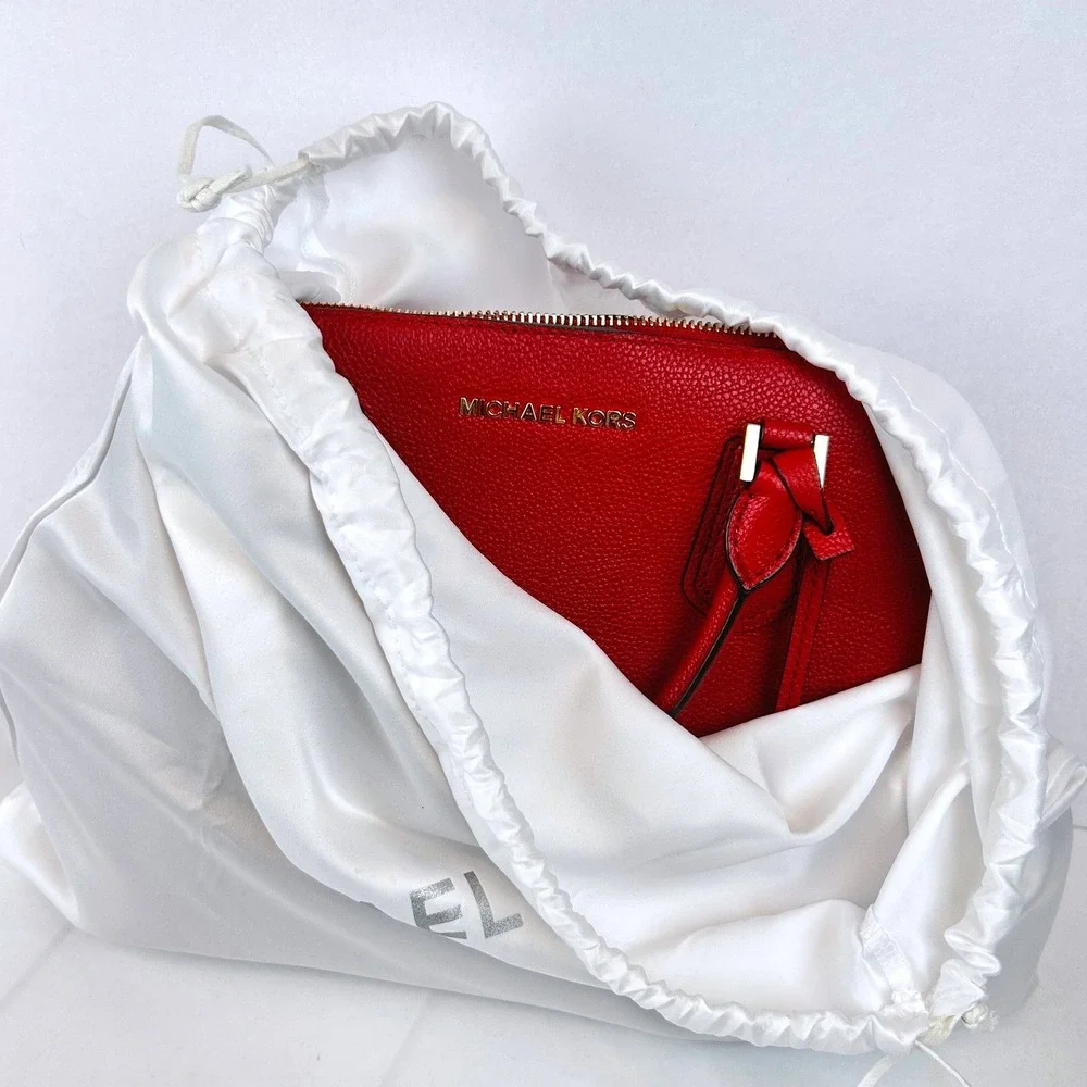 Michael Kors Scarlet Pebbled Leather Dome Satchel Crossbody‎ Bag Gold Hardware - Picture 6 of 15